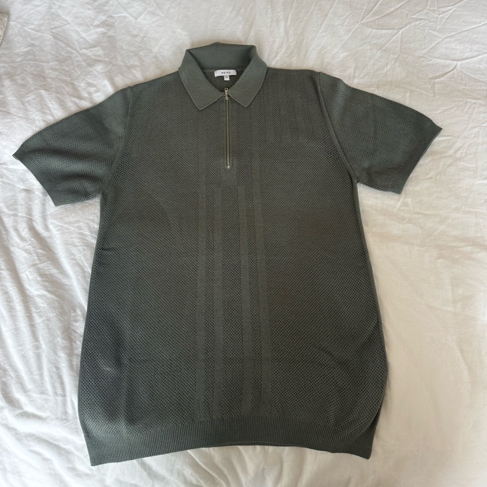 Reiss Green Knit Polo with Zip Collar